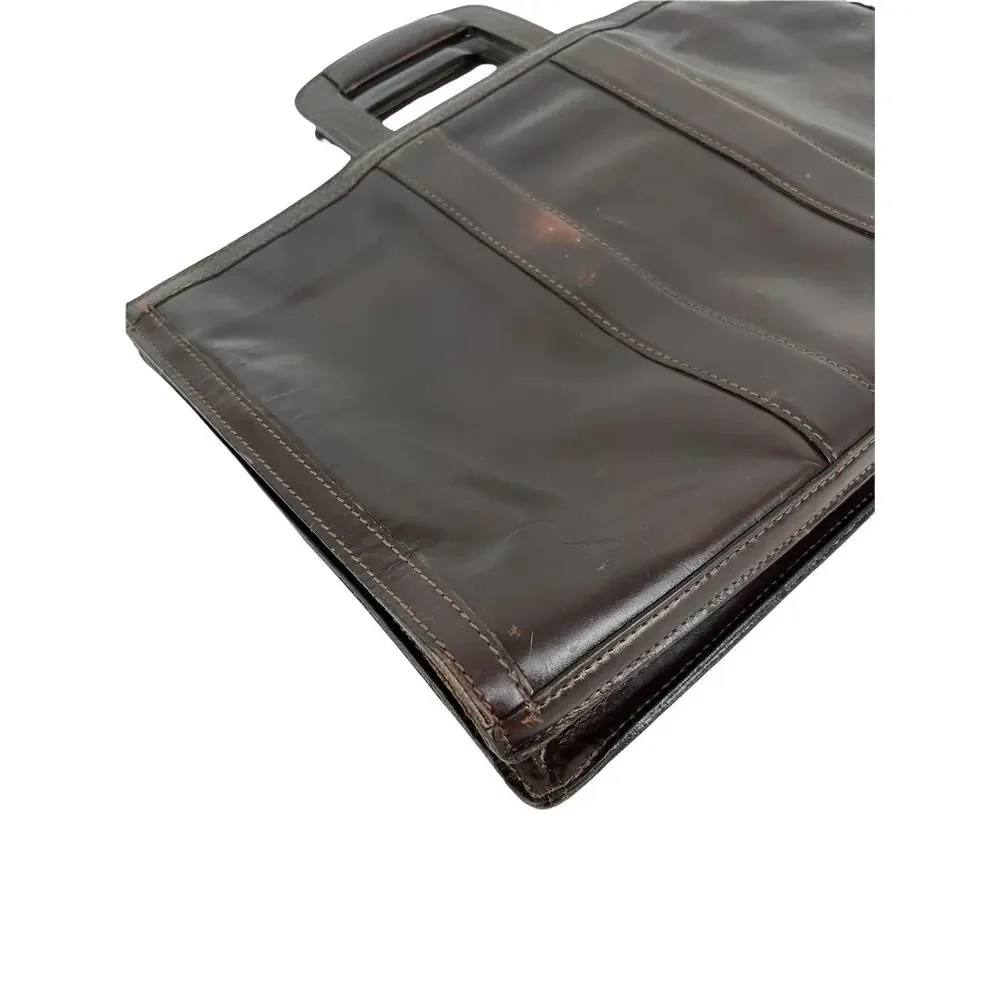 Vintage Distressed Brown LEATHER Retractable Portfolio Leather Briefcase Bag